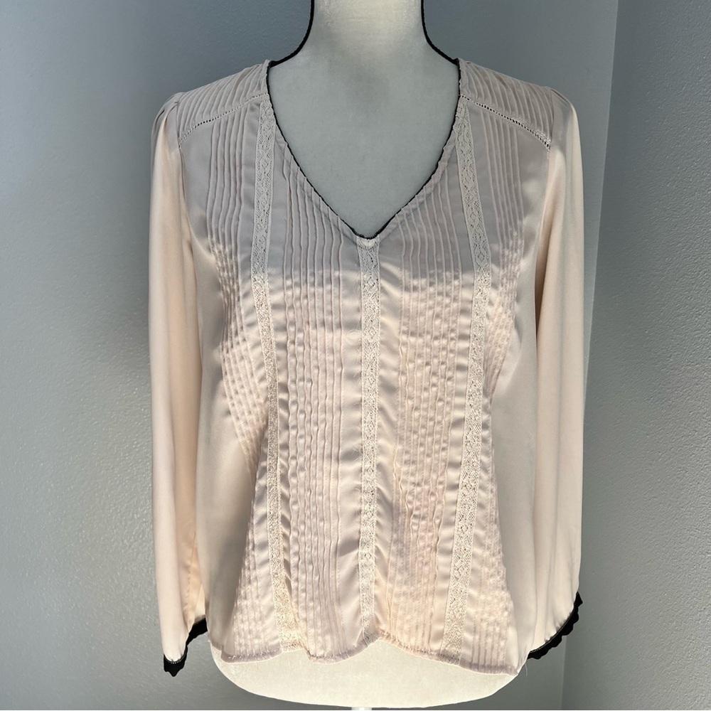 Daniel Rainn Cream Blouse with Lace Accents